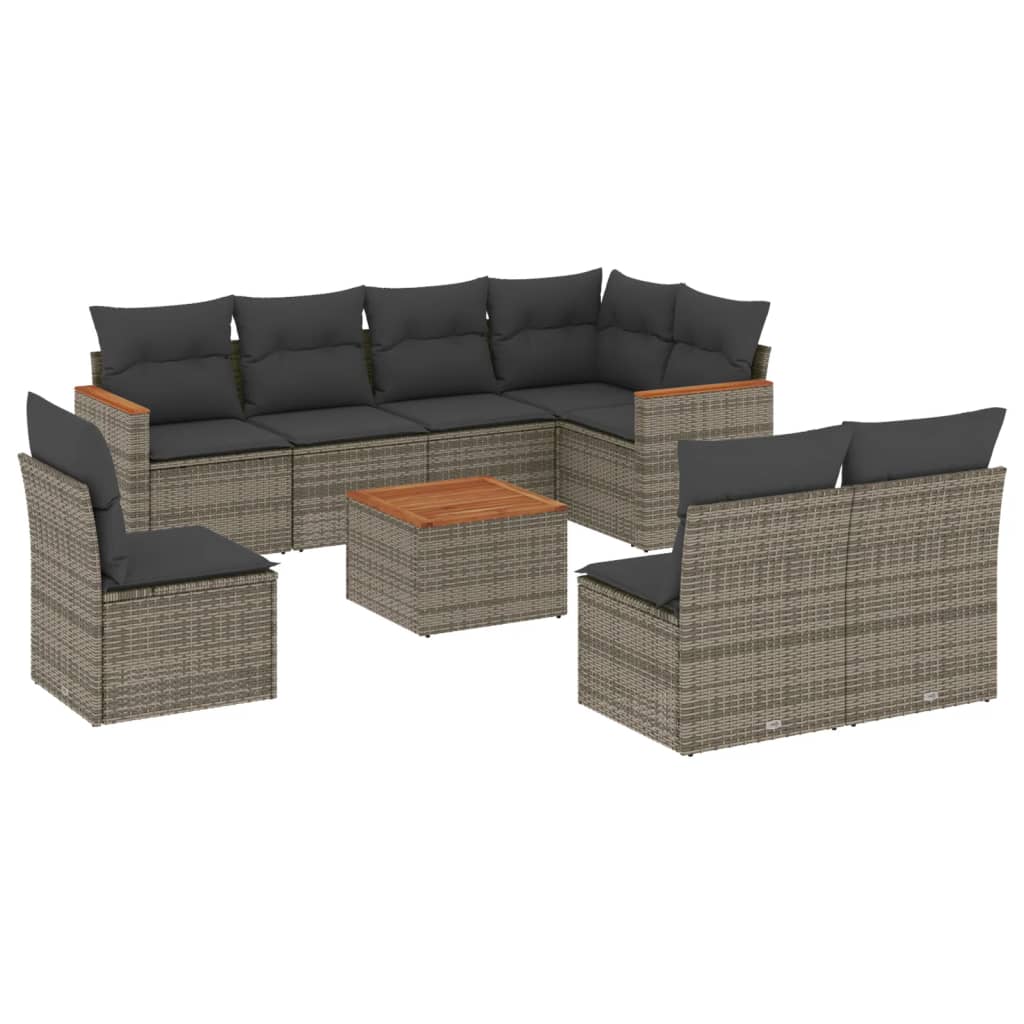 Set Divano da Giardino 9 pz con Cuscini Grigio in Polyrattan - homemem39
