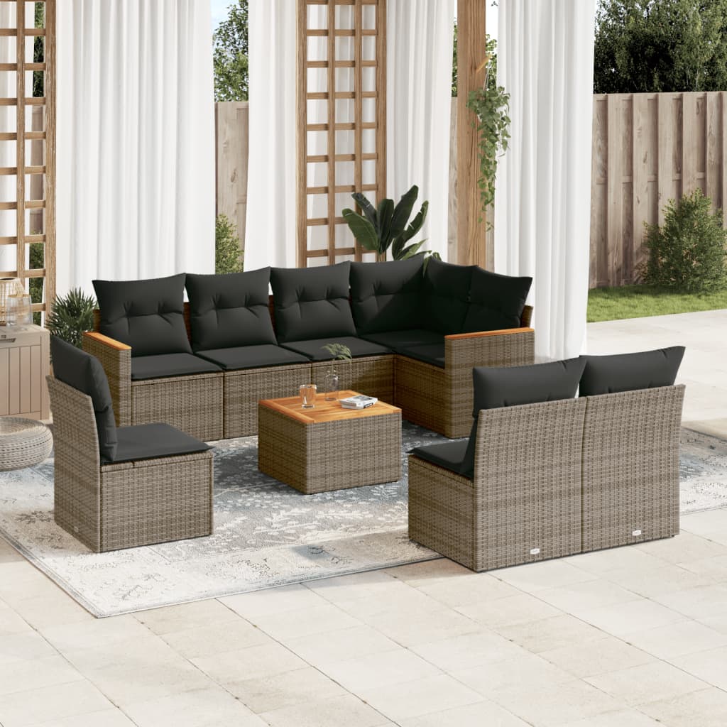 Set Divano da Giardino 9 pz con Cuscini Grigio in Polyrattan - homemem39