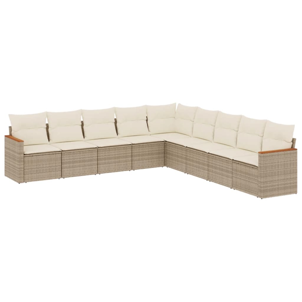 Set Divano da Giardino 9 pz con Cuscini Beige in Polyrattan - homemem39