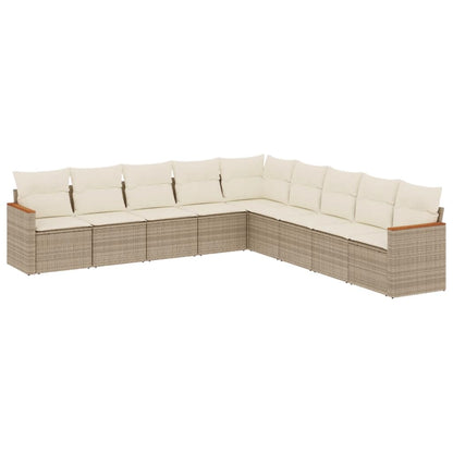 Set Divano da Giardino 9 pz con Cuscini Beige in Polyrattan - homemem39