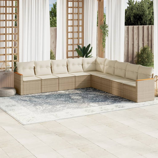 Set Divano da Giardino 9 pz con Cuscini Beige in Polyrattan - homemem39