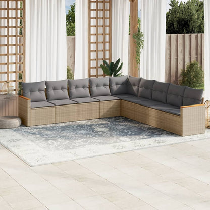 Set Divano da Giardino 9 pz con Cuscini Beige Misto Polyrattan | homemem39