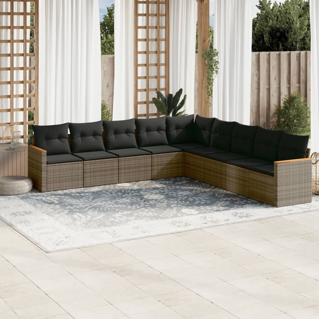 Set Divano da Giardino 9 pz con Cuscini Grigio in Polyrattan - homemem39