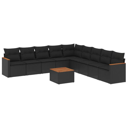Set Divani da Giardino 10pz con Cuscini in Polyrattan Nero | homemem39