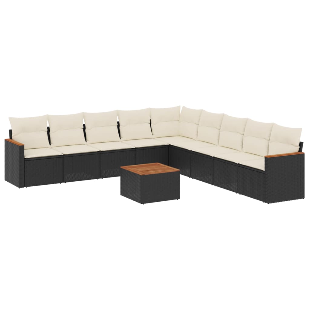Set Divani da Giardino 10pz con Cuscini in Polyrattan Nero - homemem39