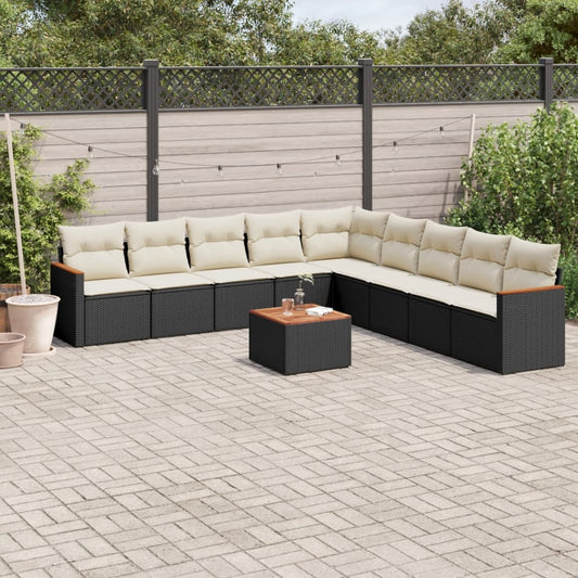 Set Divani da Giardino 10pz con Cuscini in Polyrattan Nero - homemem39