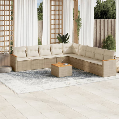 Set Divano da Giardino 10 pz con Cuscini Beige in Polyrattan - homemem39