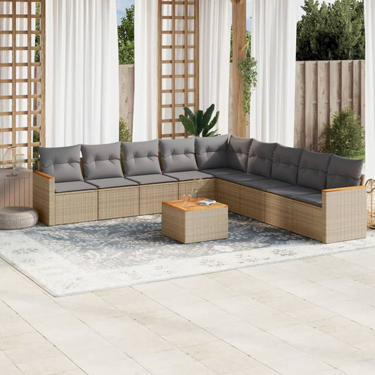Set Divano da Giardino 10 pz con Cuscini Beige Misto Polyrattan - homemem39