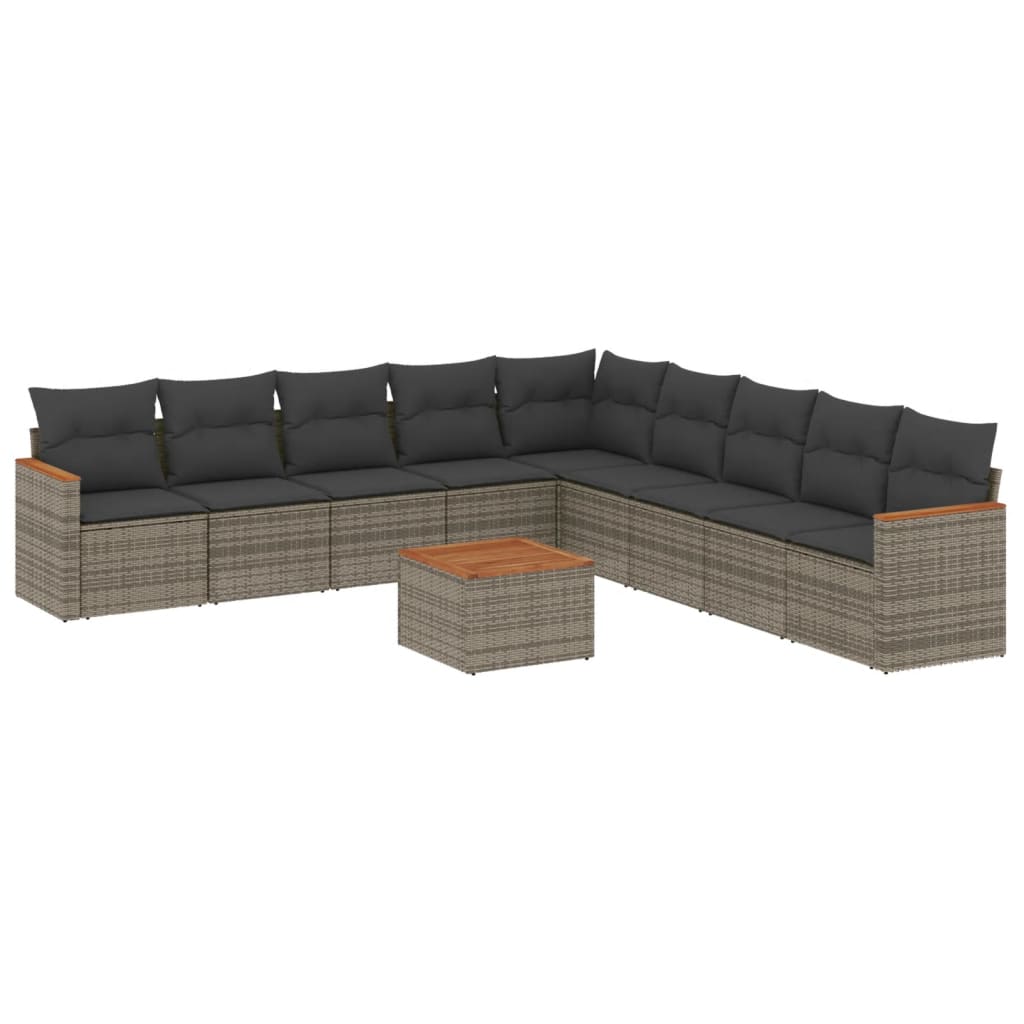 Set Divano da Giardino 10 pz con Cuscini Grigio in Polyrattan - homemem39