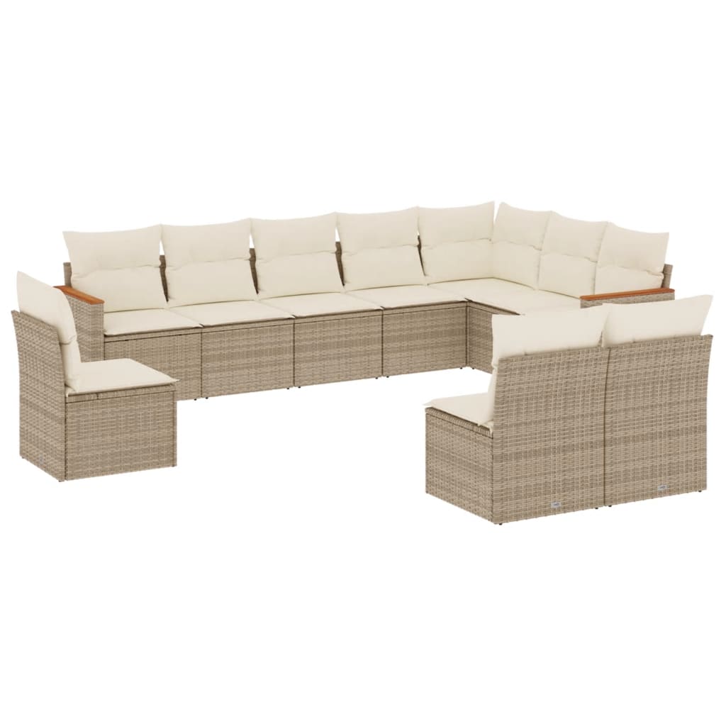 Set Divano da Giardino 10 pz con Cuscini Beige in Polyrattan - homemem39