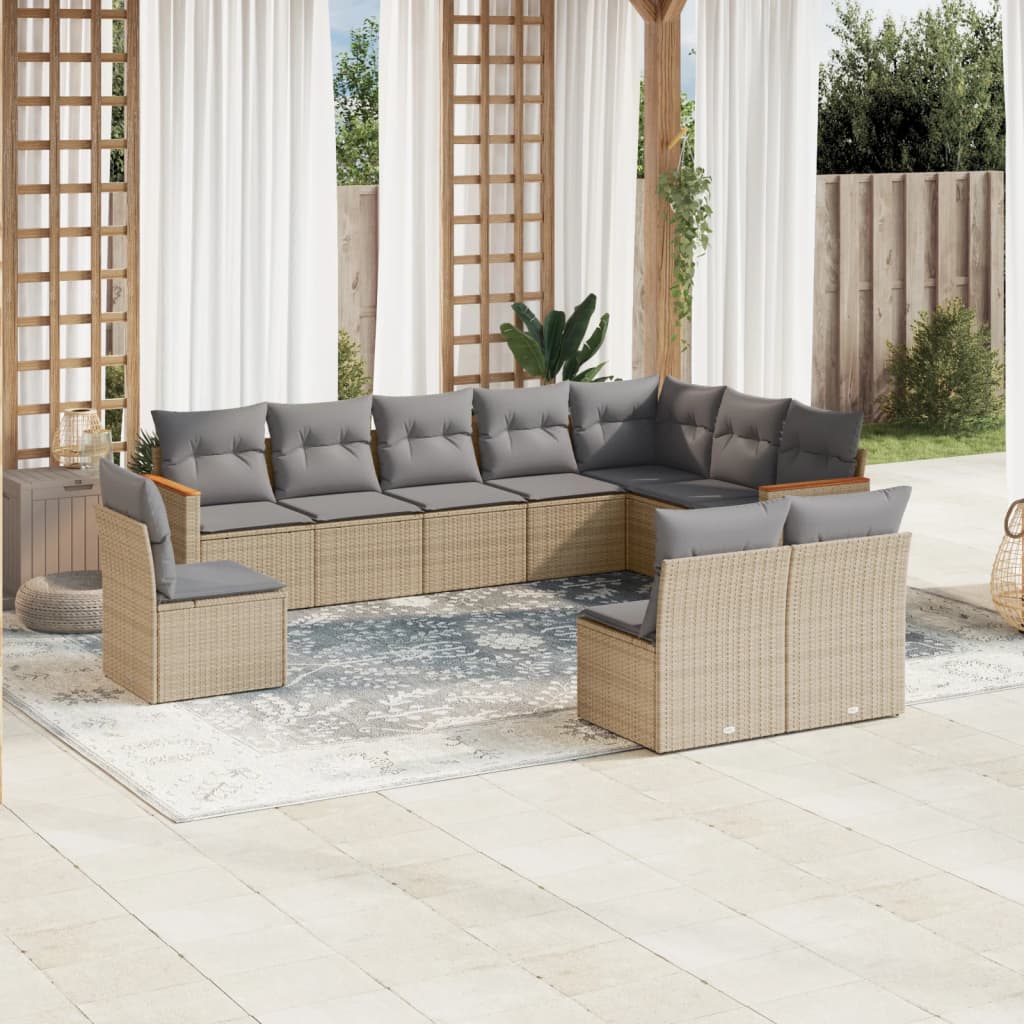 Set Divano da Giardino 10 pz con Cuscini Beige Misto Polyrattan - homemem39