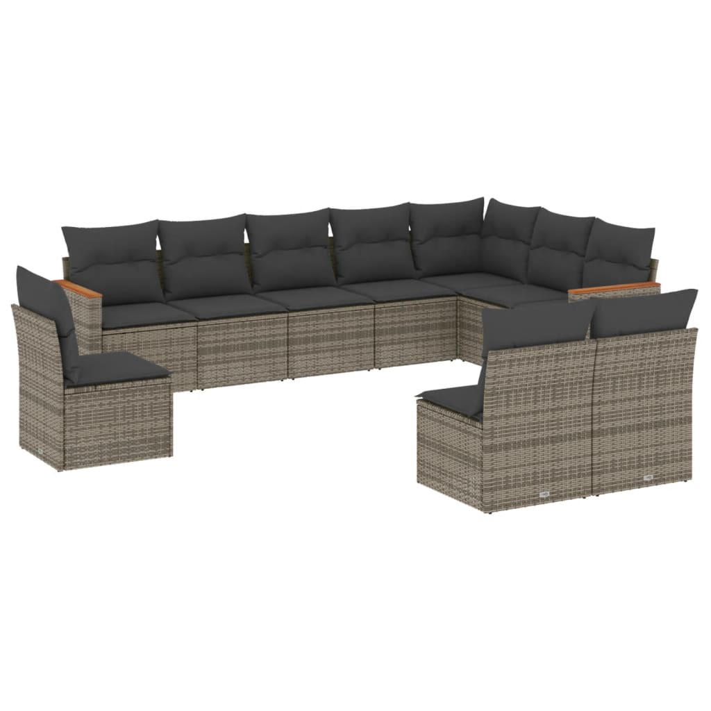 Set Divano da Giardino 10 pz con Cuscini Grigio in Polyrattan - homemem39
