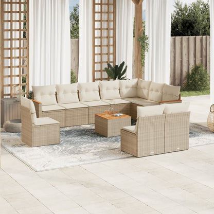 Set Divani da Giardino 11 pz con Cuscini Beige in Polyrattan - homemem39