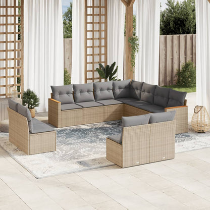 Set Divano da Giardino 11 pz con Cuscini Beige Misto Polyrattan - homemem39