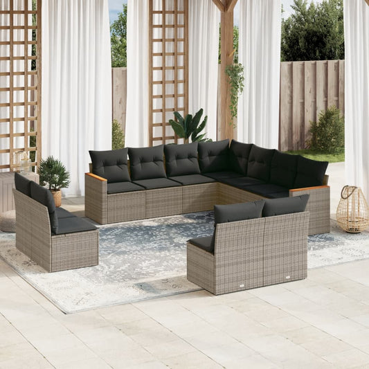 Set Divani da Giardino 11 pz con Cuscini in Polyrattan Grigio - homemem39