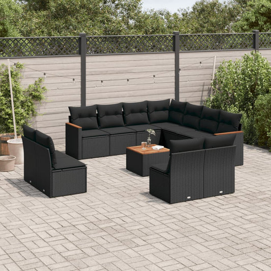 Set Divani da Giardino 12 pz con Cuscini Nero in Polyrattan - homemem39