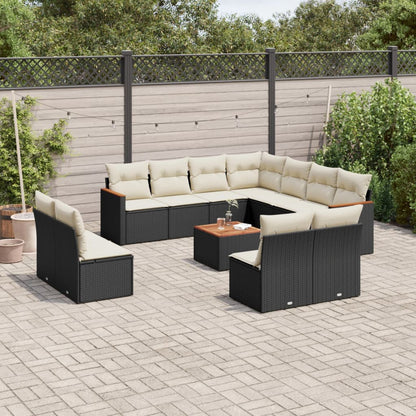 Set Divani da Giardino 12 pz con Cuscini Nero in Polyrattan - homemem39
