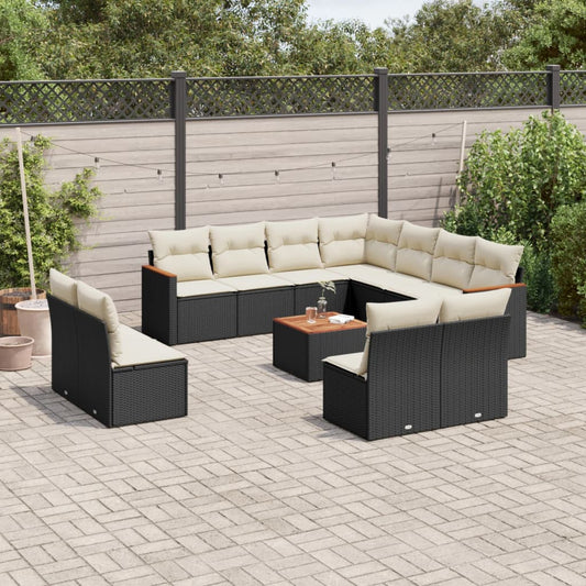 Set Divani da Giardino 12 pz con Cuscini Nero in Polyrattan - homemem39