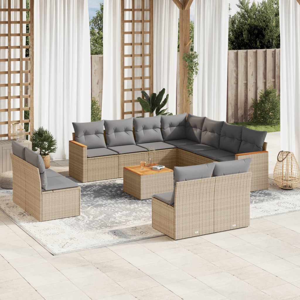 Set Divano da Giardino 12 pz con Cuscini Beige Misto Polyrattan - homemem39