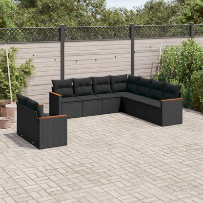 Set Divani da Giardino 9 pz con Cuscini Nero in Polyrattan - homemem39