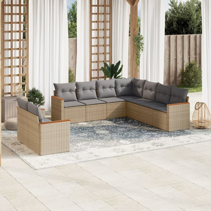Set Divano da Giardino 9 pz con Cuscini Beige Misto Polyrattan - homemem39