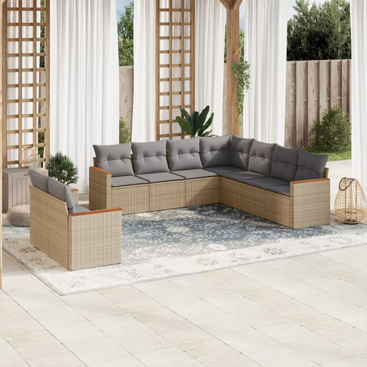 Set Divano da Giardino 9 pz con Cuscini Beige Misto Polyrattan - homemem39