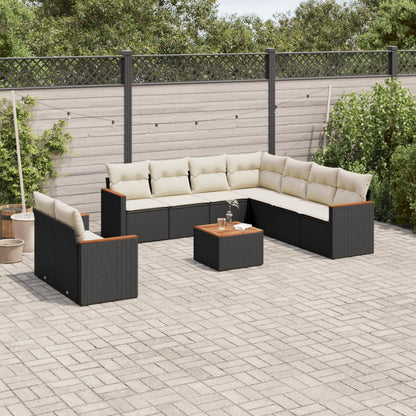 Set Divani da Giardino 10pz con Cuscini in Polyrattan Nero - homemem39
