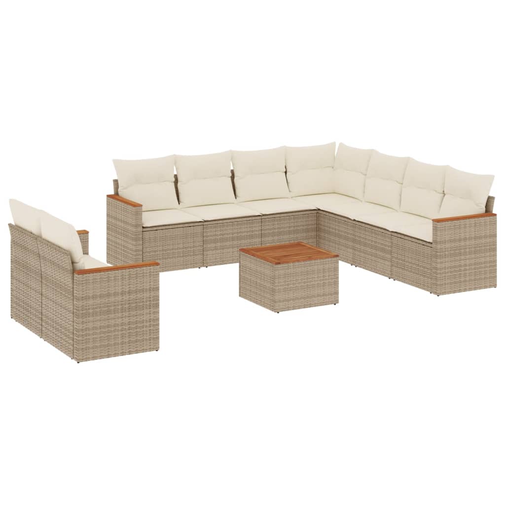 Set Divano da Giardino 10 pz con Cuscini Beige in Polyrattan - homemem39
