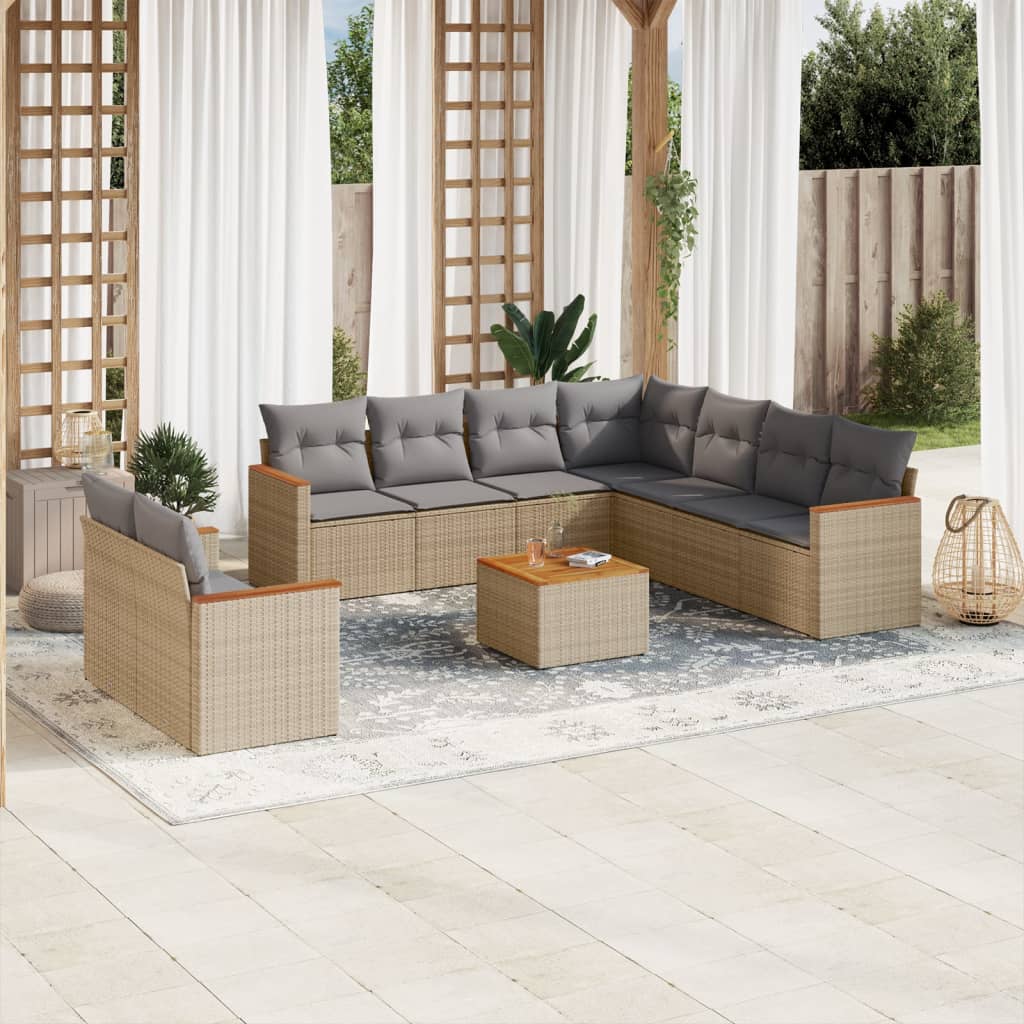 Set Divano da Giardino 10 pz con Cuscini Beige Misto Polyrattan - homemem39