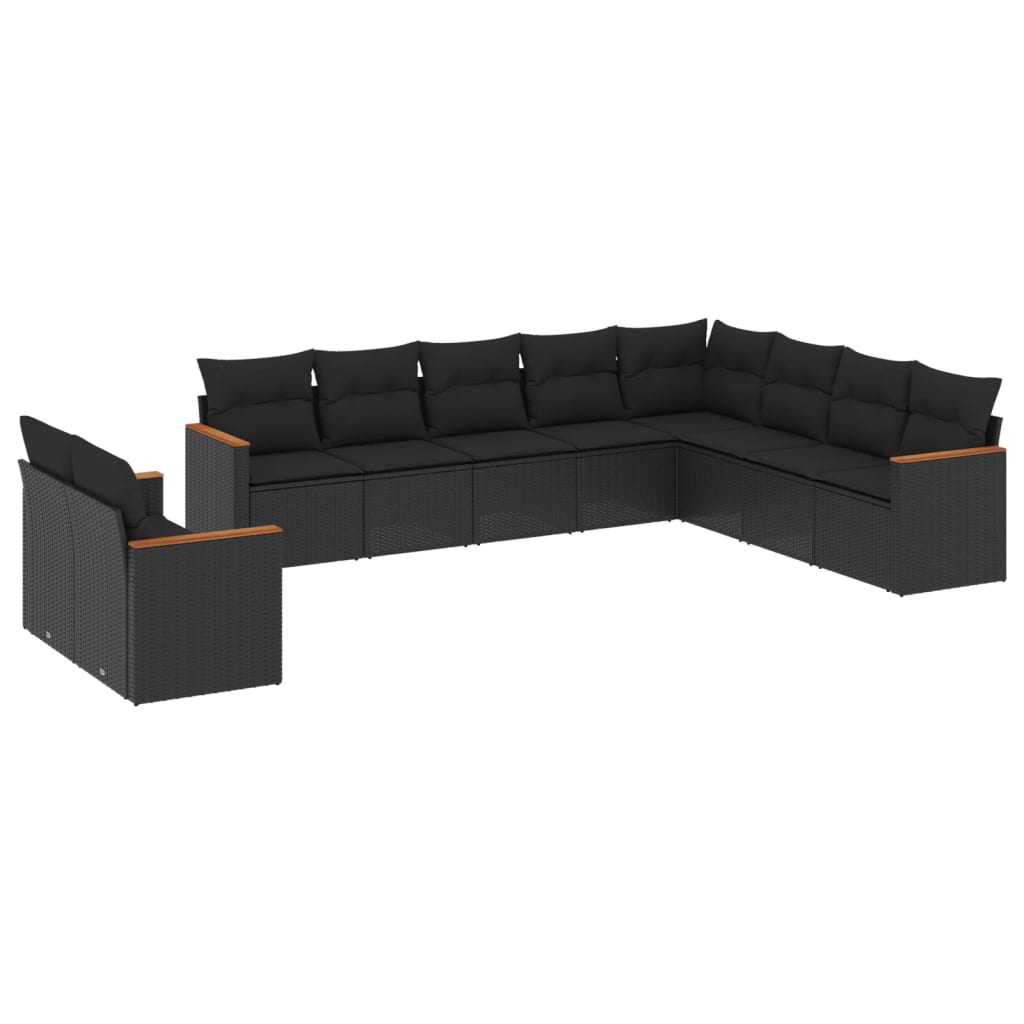 Set Divani da Giardino 10pz con Cuscini in Polyrattan Nero - homemem39