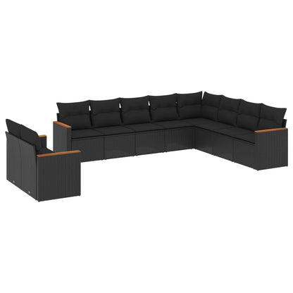 Set Divani da Giardino 10pz con Cuscini in Polyrattan Nero - homemem39