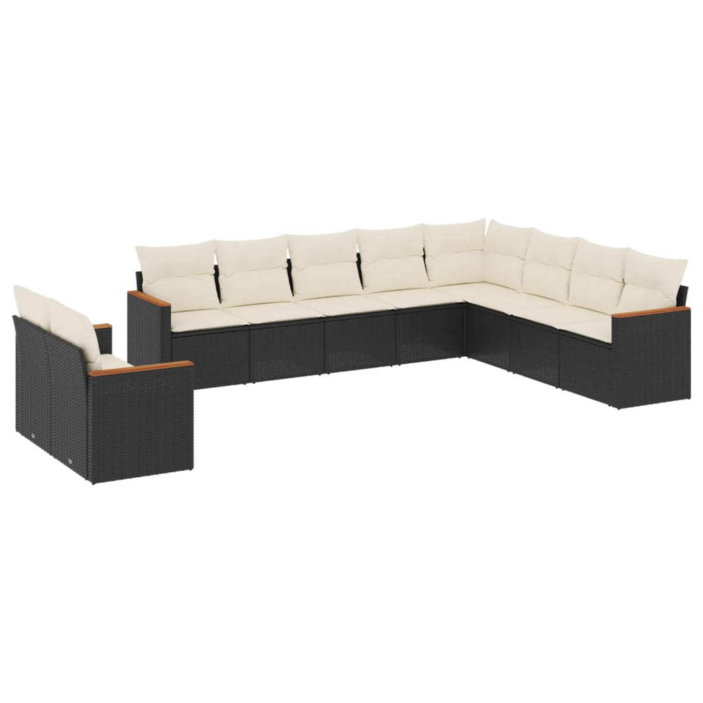 Set Divani da Giardino 10pz con Cuscini in Polyrattan Nero - homemem39