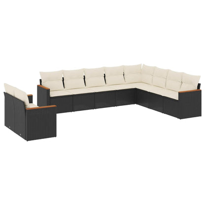 Set Divani da Giardino 10pz con Cuscini in Polyrattan Nero - homemem39