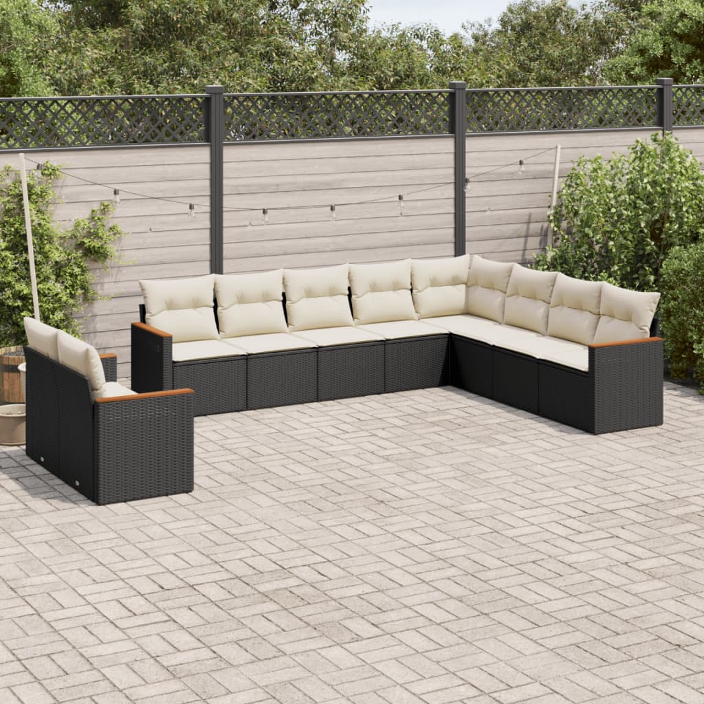 Set Divani da Giardino 10pz con Cuscini in Polyrattan Nero - homemem39