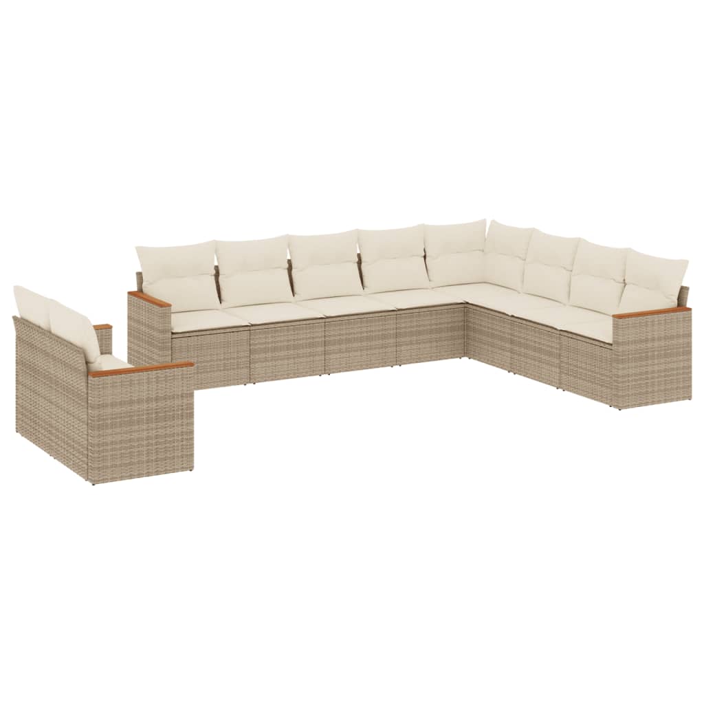Set Divano da Giardino 10 pz con Cuscini Beige in Polyrattan - homemem39