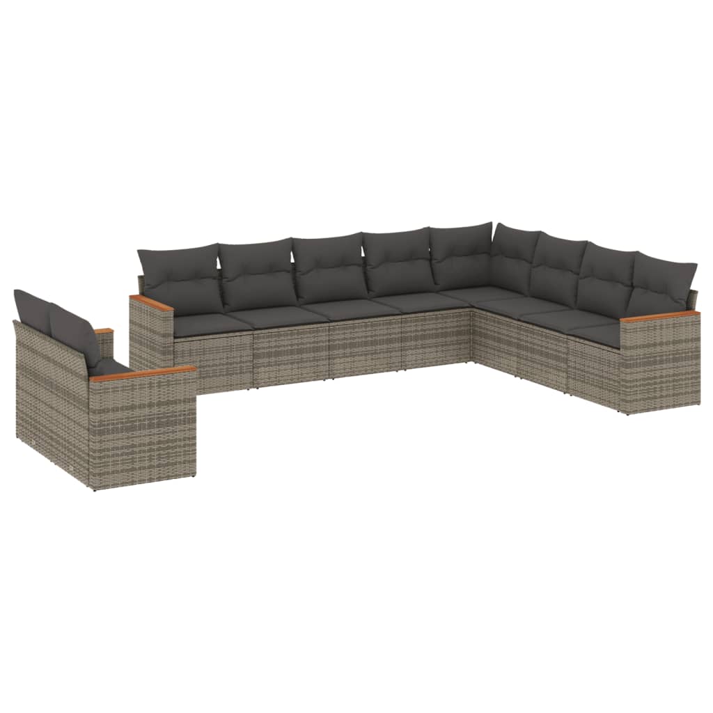 Set Divano da Giardino 10 pz con Cuscini Grigio in Polyrattan - homemem39