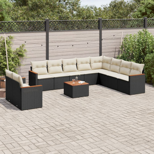 Set Divani da Giardino 11 pz con Cuscini in Polyrattan Nero - homemem39