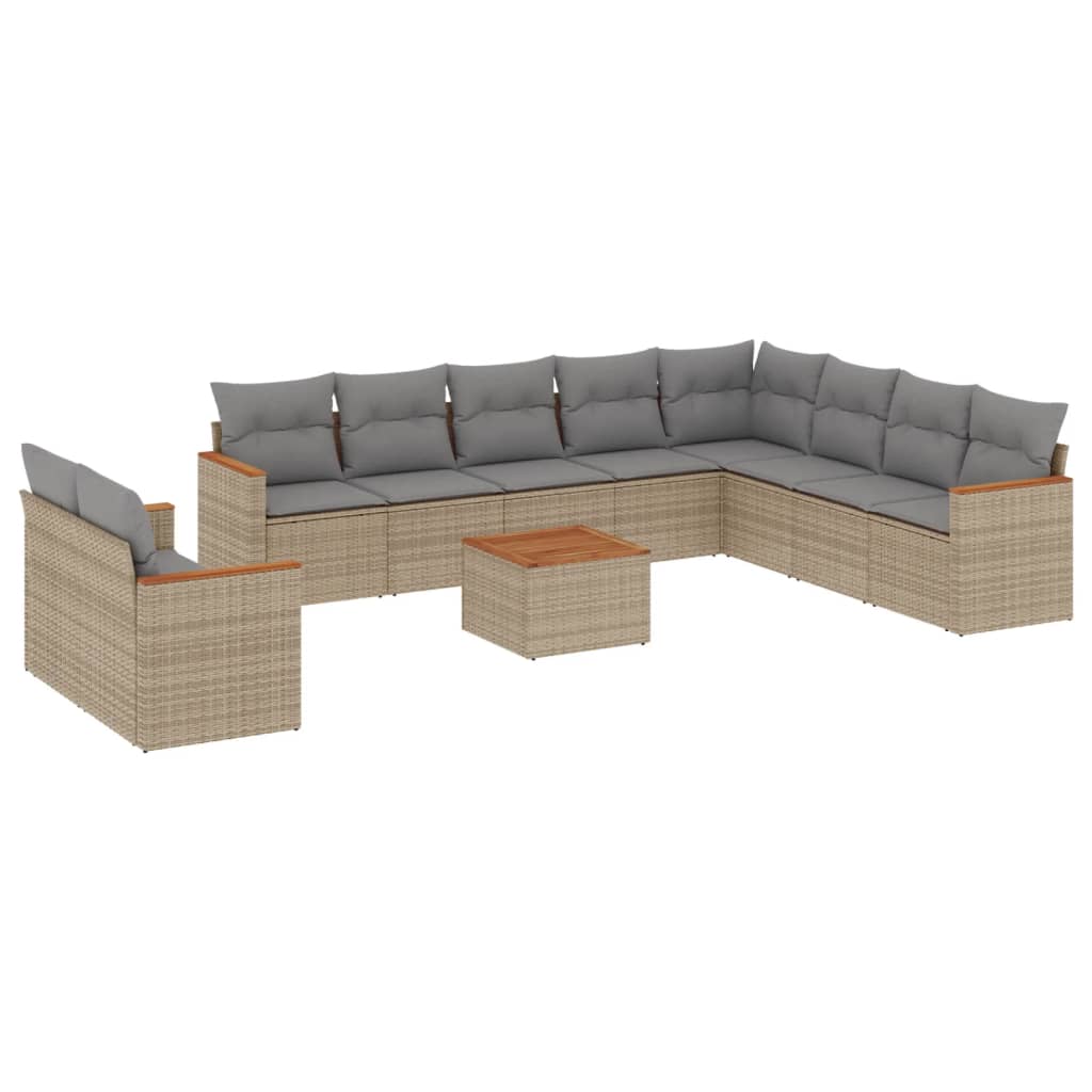 Set Divano da Giardino 11 pz con Cuscini Beige Misto Polyrattan - homemem39