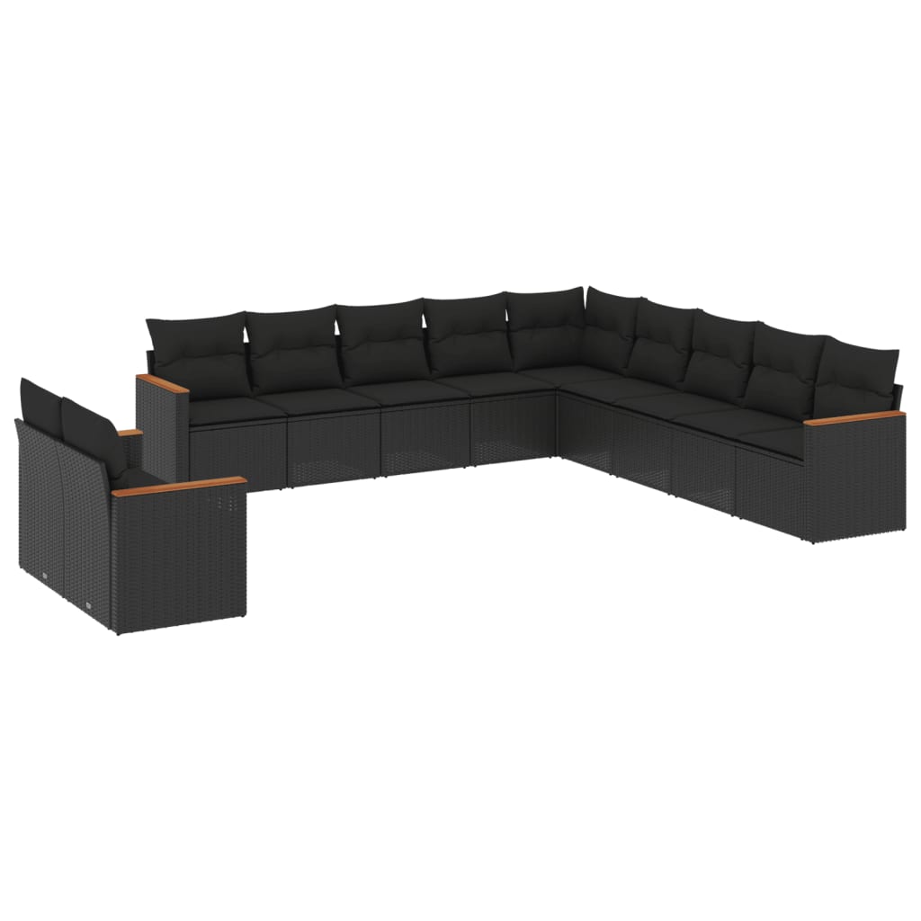 Set Divani da Giardino 11 pz con Cuscini in Polyrattan Nero - homemem39