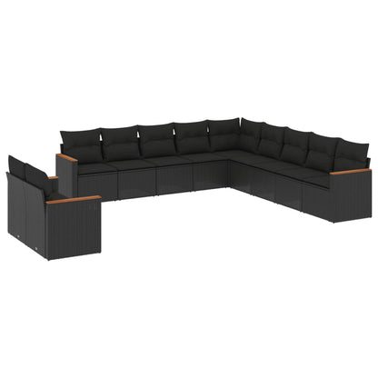 Set Divani da Giardino 11 pz con Cuscini in Polyrattan Nero - homemem39