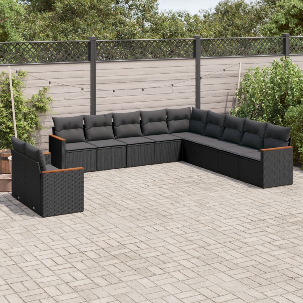 Set Divani da Giardino 11 pz con Cuscini in Polyrattan Nero - homemem39