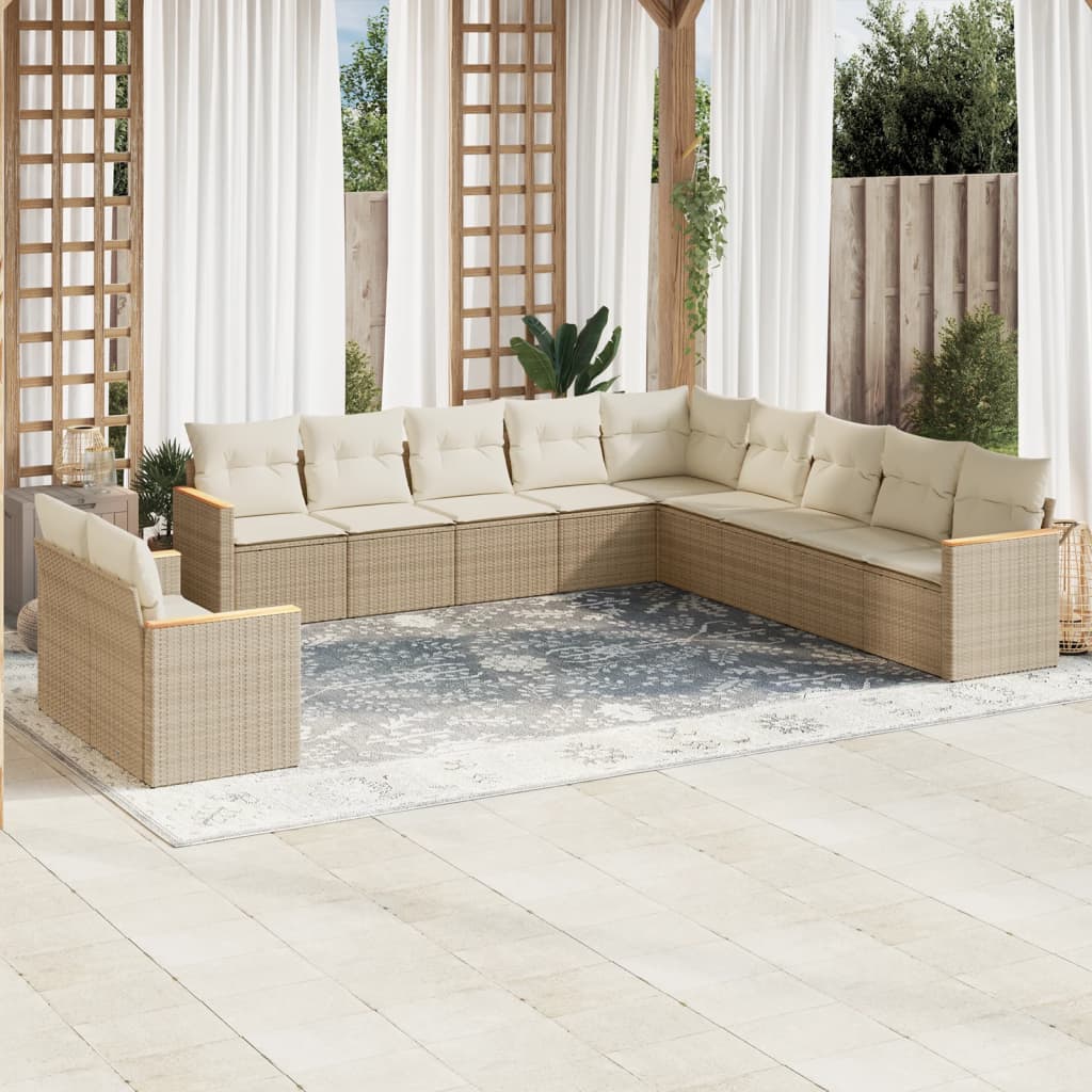 Set Divani da Giardino 11 pz con Cuscini Beige in Polyrattan - homemem39