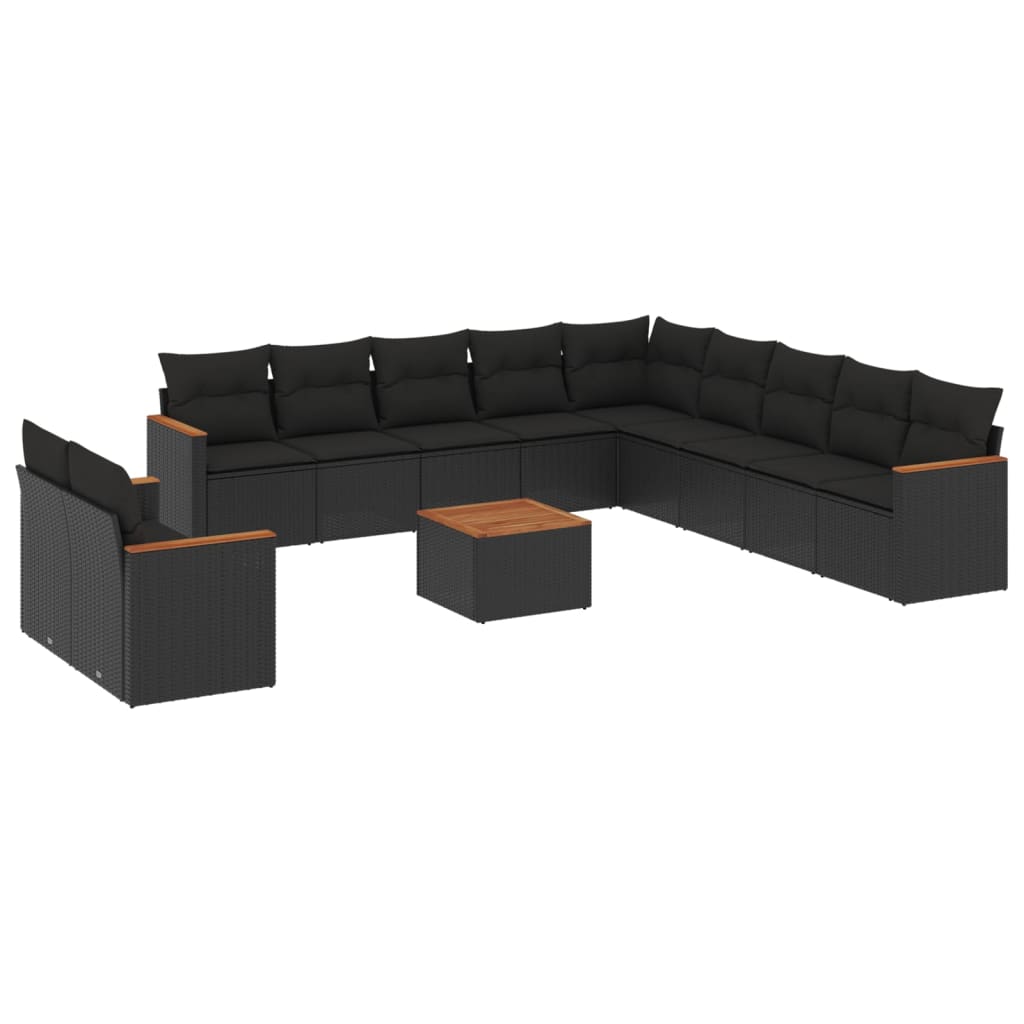 Set Divani da Giardino 12 pz con Cuscini Nero in Polyrattan - homemem39