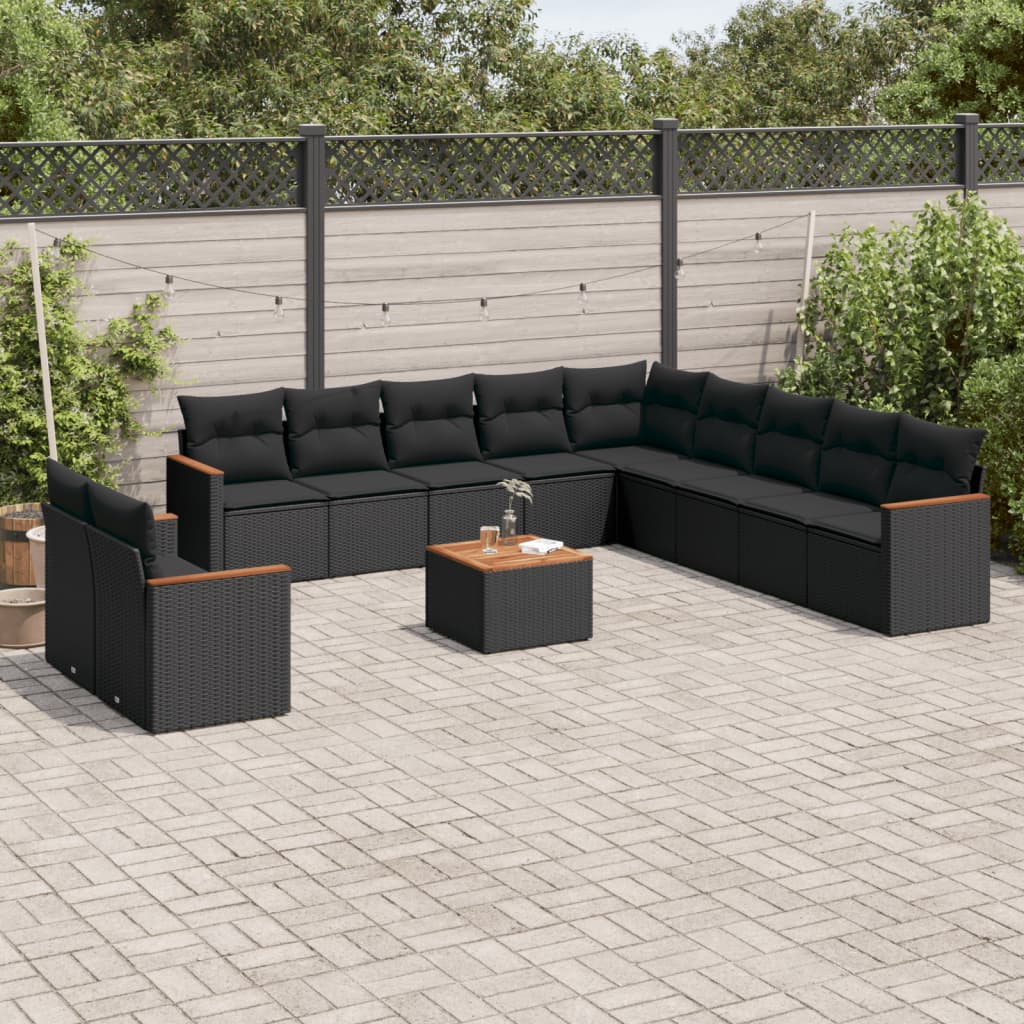 Set Divani da Giardino 12 pz con Cuscini Nero in Polyrattan - homemem39
