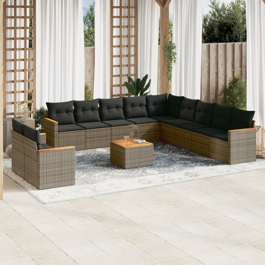 Set Divani da Giardino 12 pz con Cuscini Grigio in Polyrattan - homemem39
