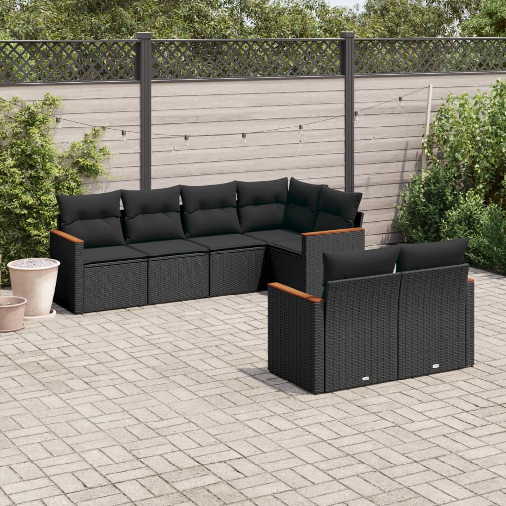 Set Divani da Giardino con Cuscini 7pz Nero Polyrattan - homemem39