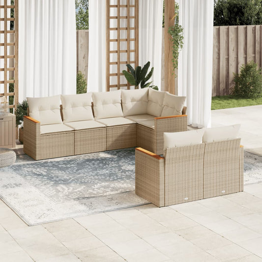 Set Divani da Giardino 7 pz con Cuscini Beige in Polyrattan - homemem39