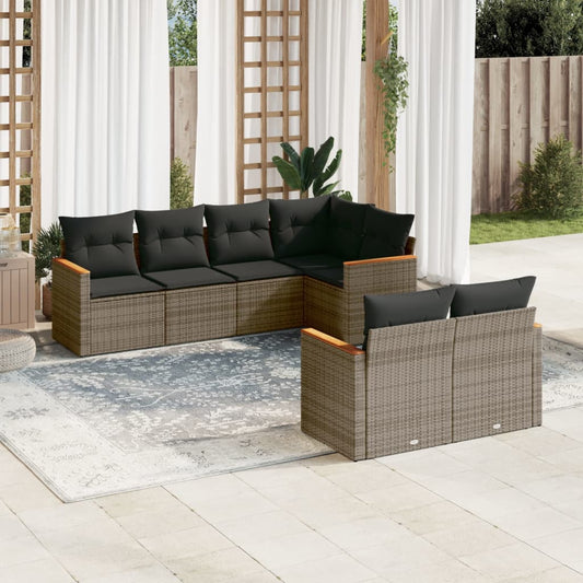 Set Divani da Giardino 7 pz con Cuscini Grigio in Polyrattan - homemem39