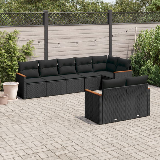 Set Divani da Giardino con Cuscini 8 pz Nero in Polyrattan - homemem39