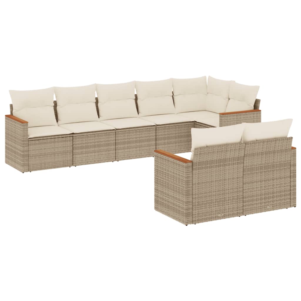 Set Divano da Giardino 8 pz con Cuscini Beige in Polyrattan - homemem39